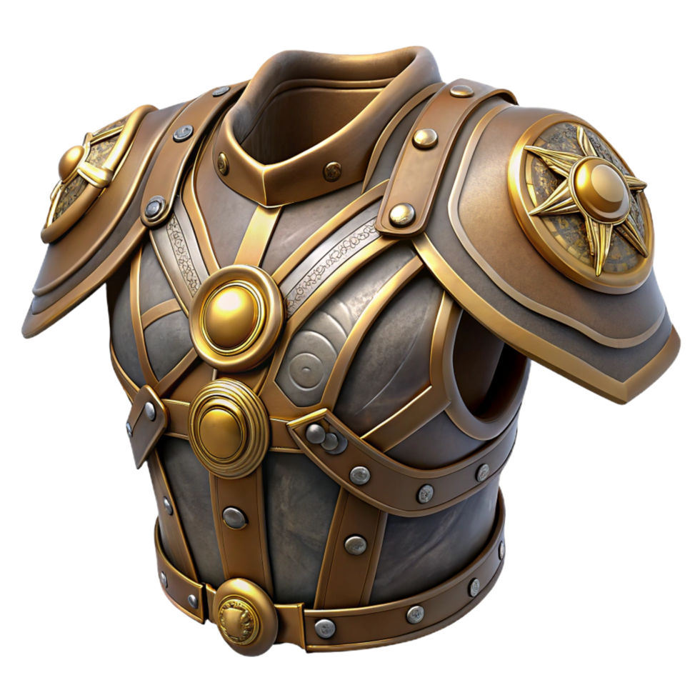 impressive energetic elegant Steampunk shoulder armor with intricate engravings and brass accents. NO BACKGROUND with Transparent Background. genuine png
