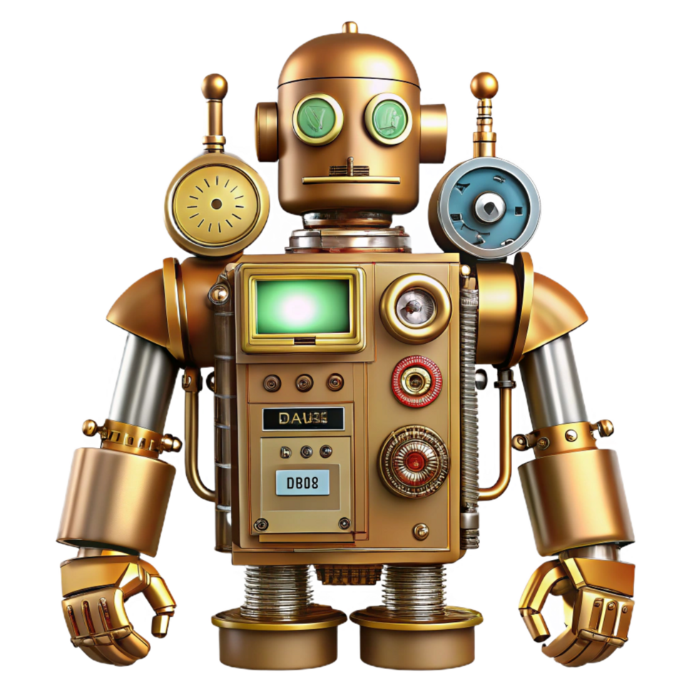 ethereal stunning Steampunk robot schematic with detailed wiring and component labels. NO BACKGROUND with Transparent Background. precision png