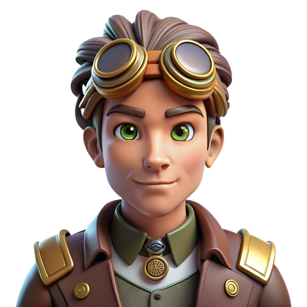 exceptional geometric Steampunk character portrait with intricate details and clockwork elements. NO BACKGROUND with Transparent Background. expertly shot png