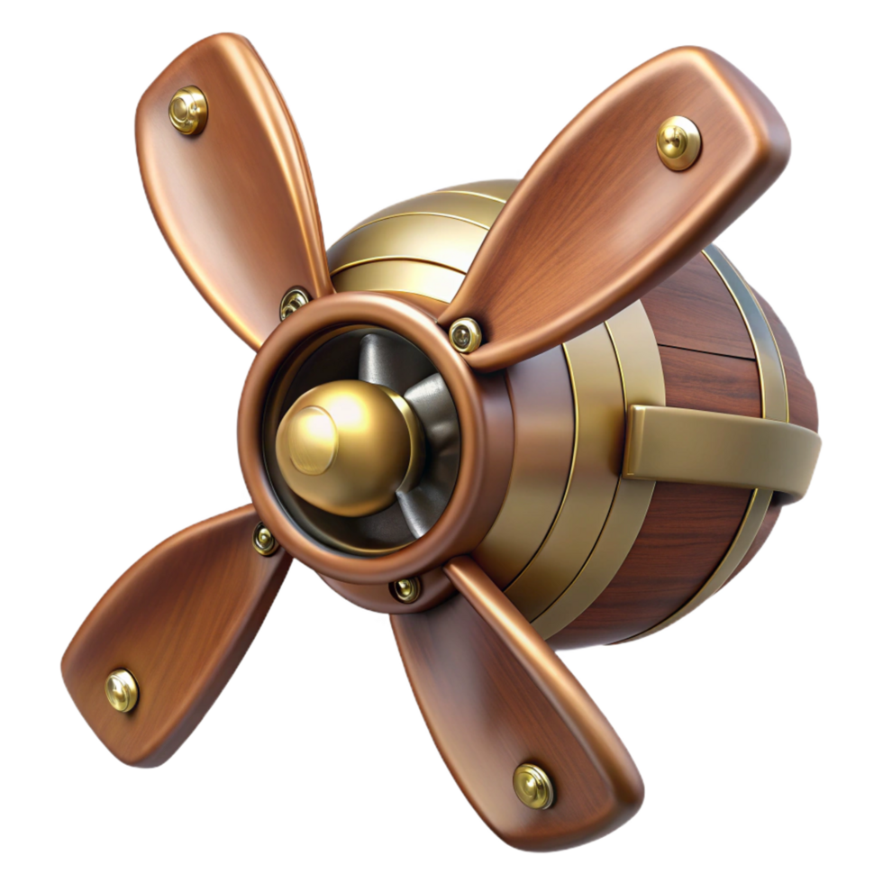 intense extraordinary Steampunk airship propeller made of polished wood and copper. NO BACKGROUND with Transparent Background. elite png