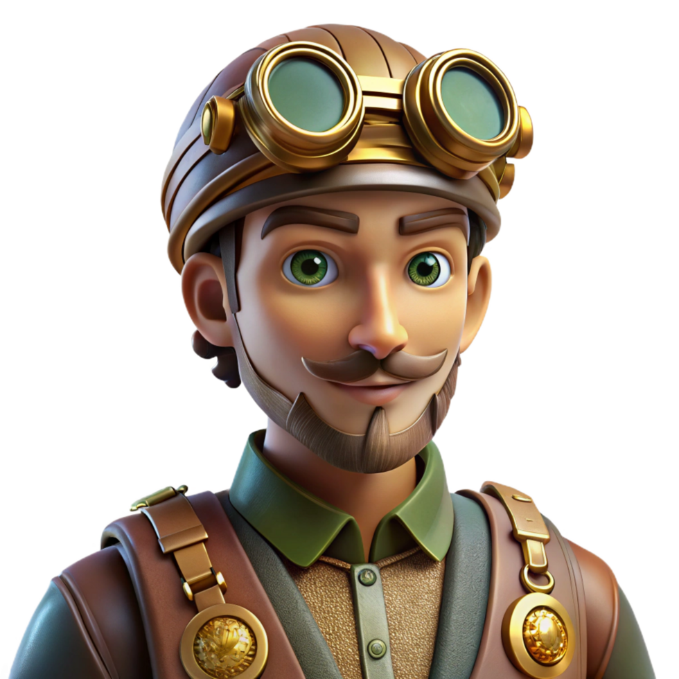 distinctive futuristic Steampunk character portrait with intricate details and clockwork elements. NO BACKGROUND with Transparent Background. elite png