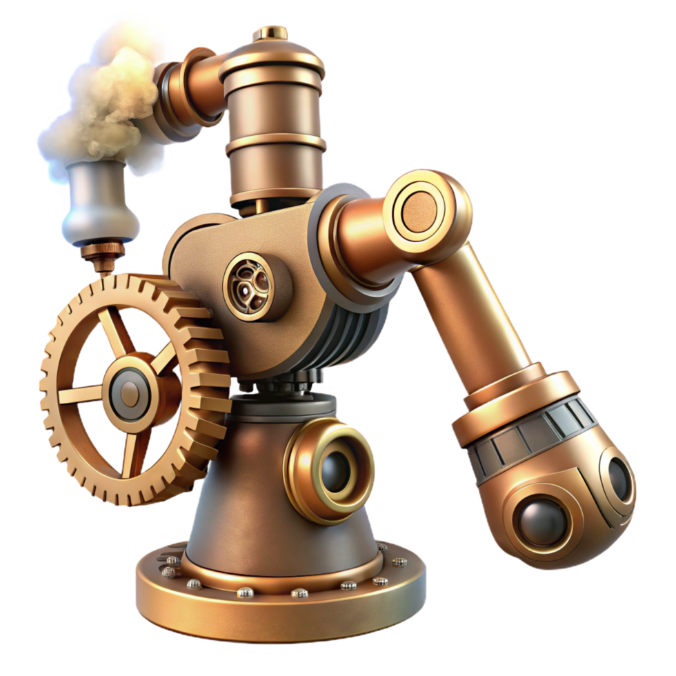 wonderful dramatic coastal Steampunk robotic arm with exposed gears and steam vents. NO BACKGROUND with Transparent Background. ultra HD png