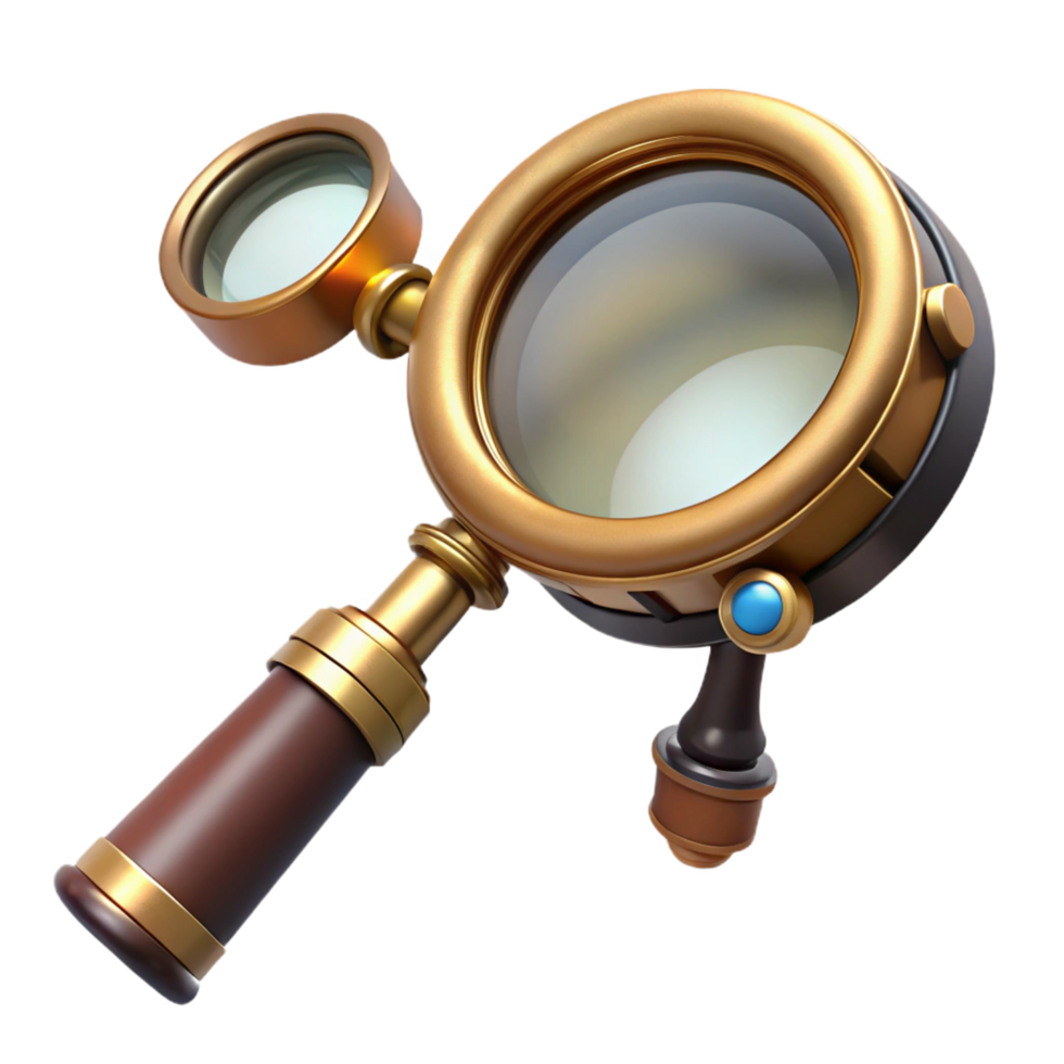 dazzling retro Steampunk monocle with a magnifying glass and a brass frame. NO BACKGROUND with Transparent Background. high resolution png