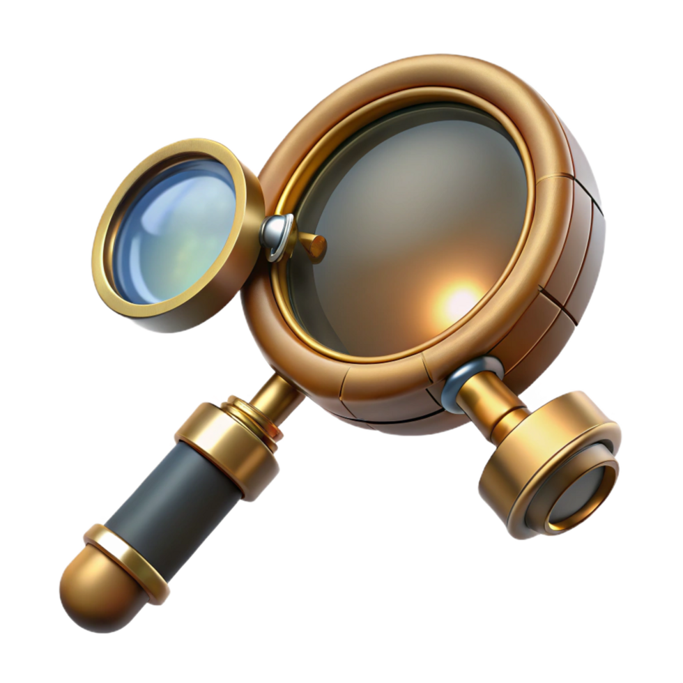 memorable creative Steampunk monocle with a magnifying glass and a brass frame. NO BACKGROUND with Transparent Background. refined png