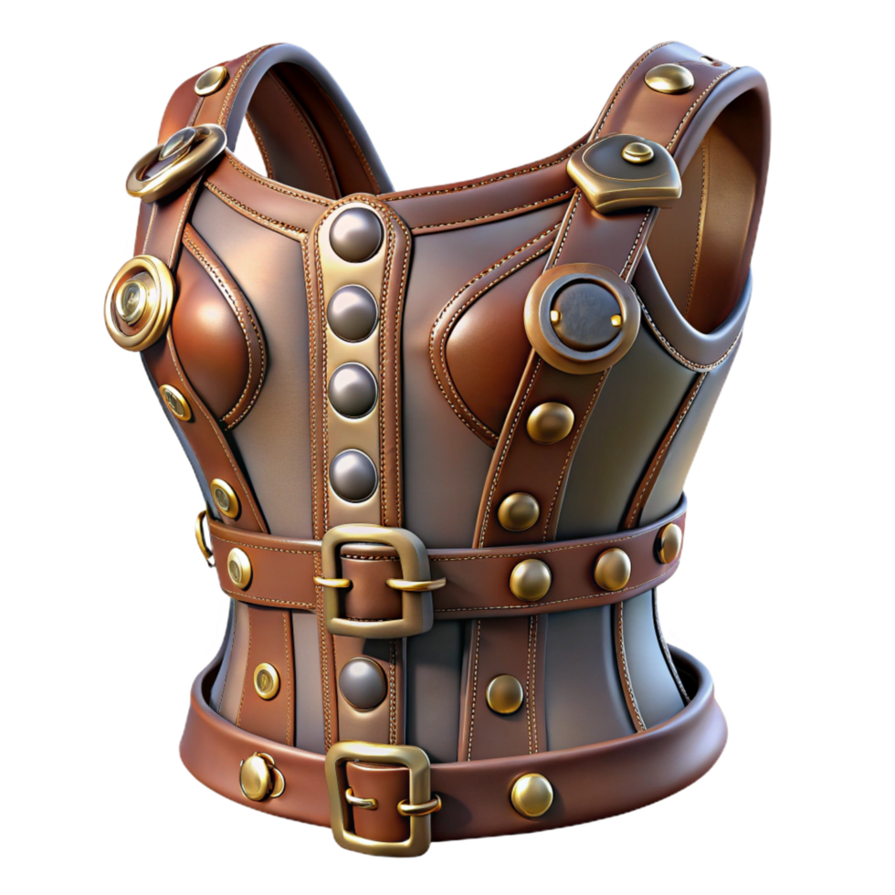 serene victorian Steampunk corset with metal buckles and leather straps. NO BACKGROUND with Transparent Background. handcrafted png