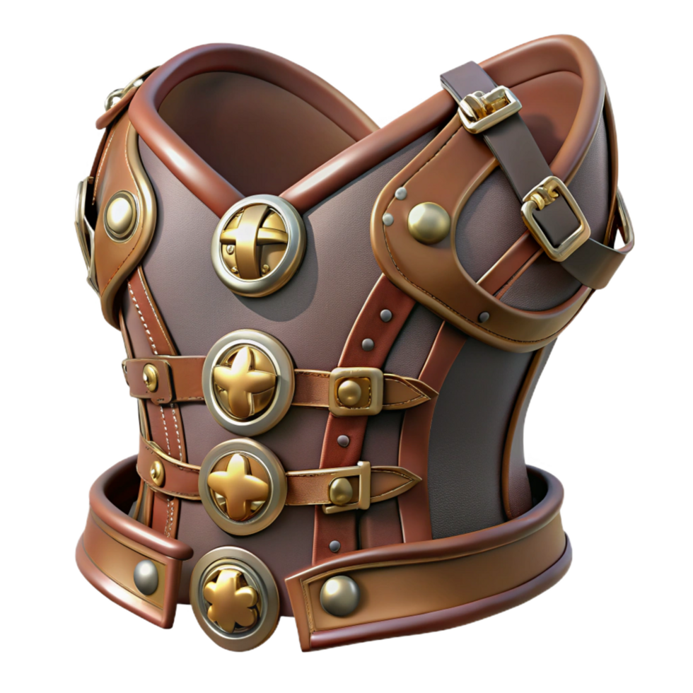 intense elegant Steampunk corset with metal buckles and leather straps. NO BACKGROUND with Transparent Background. handcrafted png