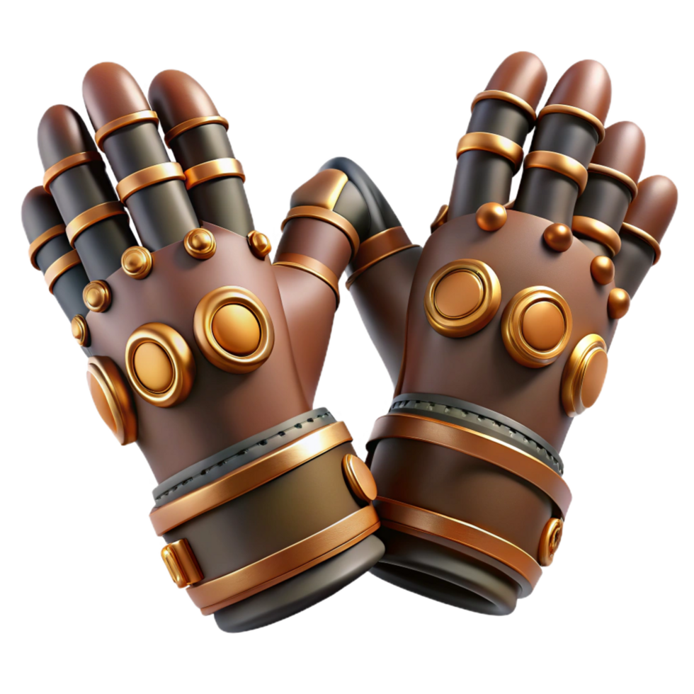 captivating impressionist Steampunk gloves with articulated finger joints and copper plating. NO BACKGROUND with Transparent Background. handcrafted png
