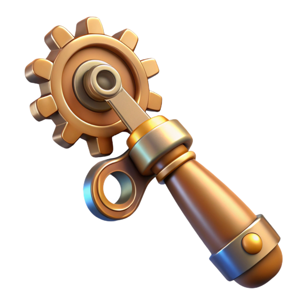 celebrated gothic Steampunk wrench with adjustable gears and a brass handle. NO BACKGROUND with Transparent Background. original png