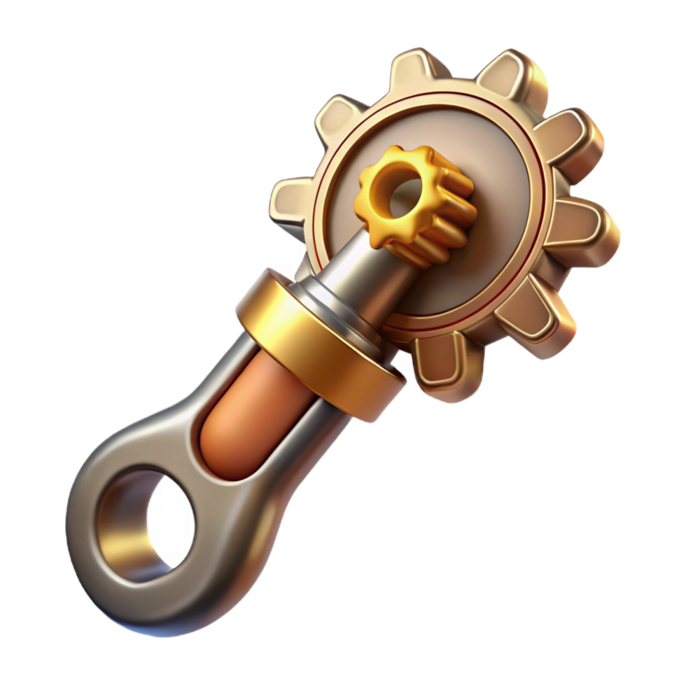 immaculate dynamic bohemian Steampunk wrench with adjustable gears and a brass handle. NO BACKGROUND with Transparent Background. museum quality png