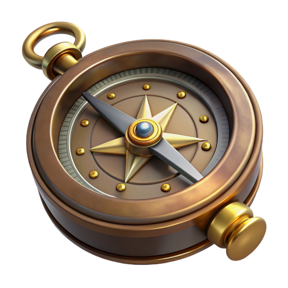 elegant urban Steampunk compass with a rotating needle and a brass casing. NO BACKGROUND with Transparent Background. refined png