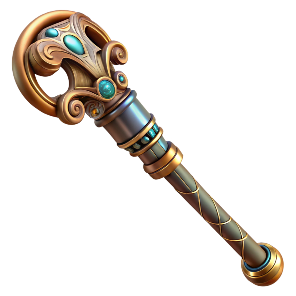 radiant remarkable Steampunk cane with a hidden blade and intricate carvings. NO BACKGROUND with Transparent Background. png