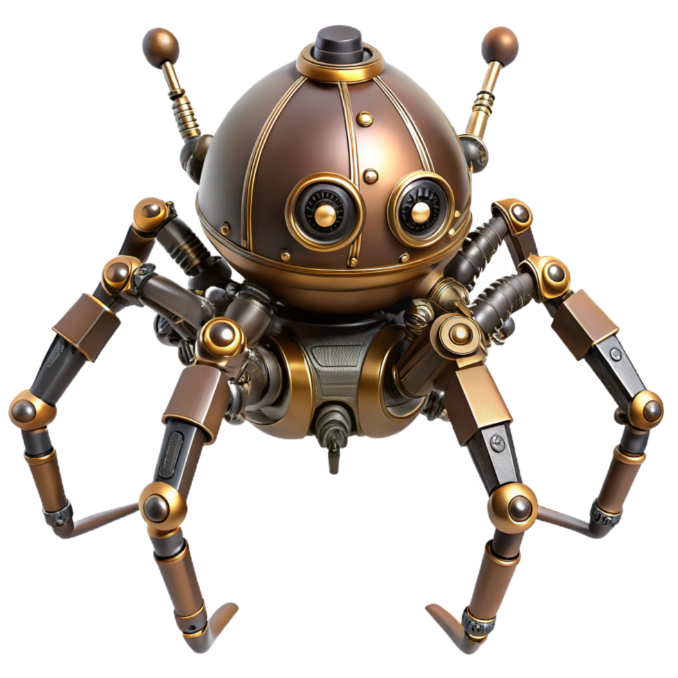 gorgeous surreal Steampunk mechanical spider with eight articulated legs. NO BACKGROUND with Transparent Background. perfect clarity png