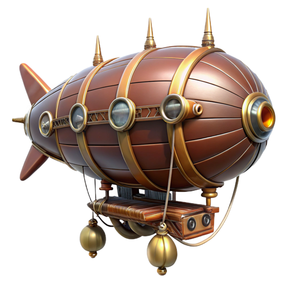 pristine dynamic classic Steampunk dirigible miniature with intricate details and propellers. NO BACKGROUND with Transparent Background. top-tier png