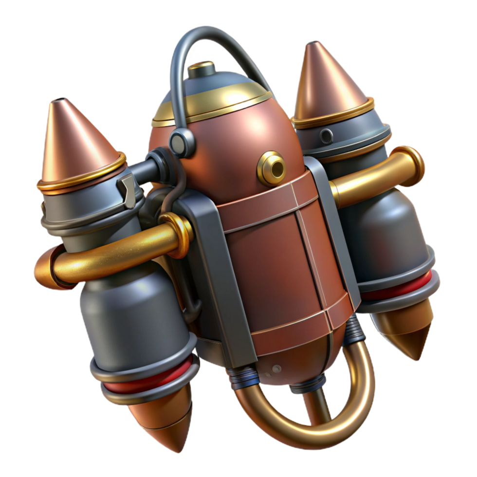 rare classic Steampunk jetpack with miniature turbines and brass nozzles. NO BACKGROUND with Transparent Background. gallery standard png