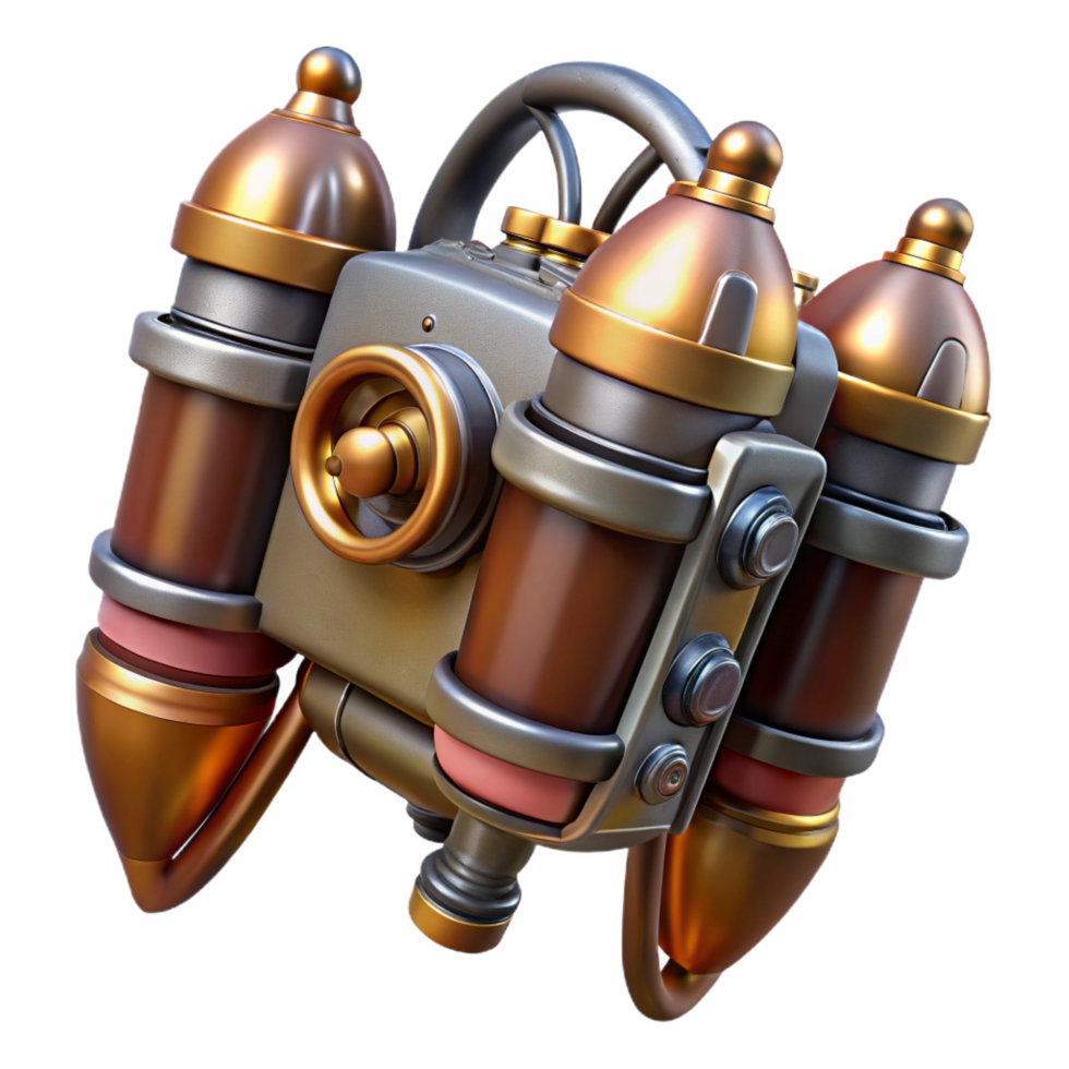 coveted elegant Steampunk jetpack with miniature turbines and brass nozzles. NO BACKGROUND with Transparent Background. luxury png