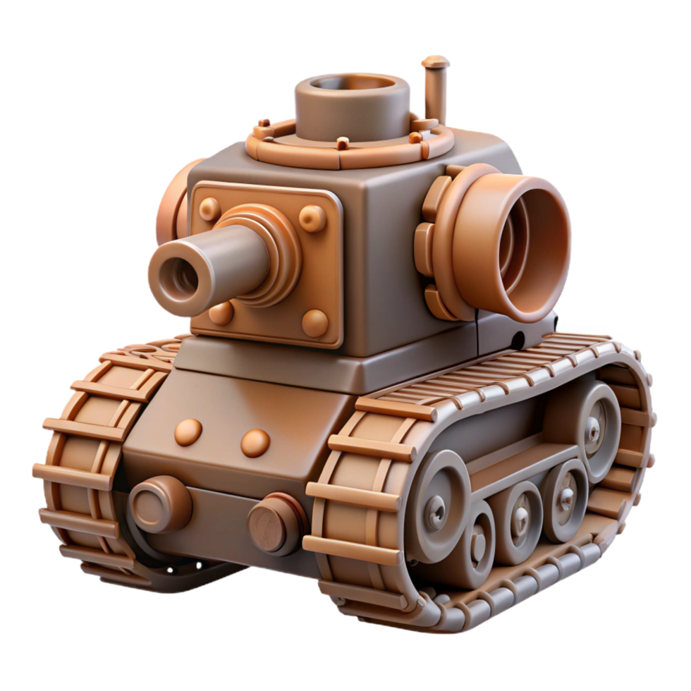 magnificent geometric Steampunk tank miniature with treads and a rotating turret. NO BACKGROUND with Transparent Background. top-tier png