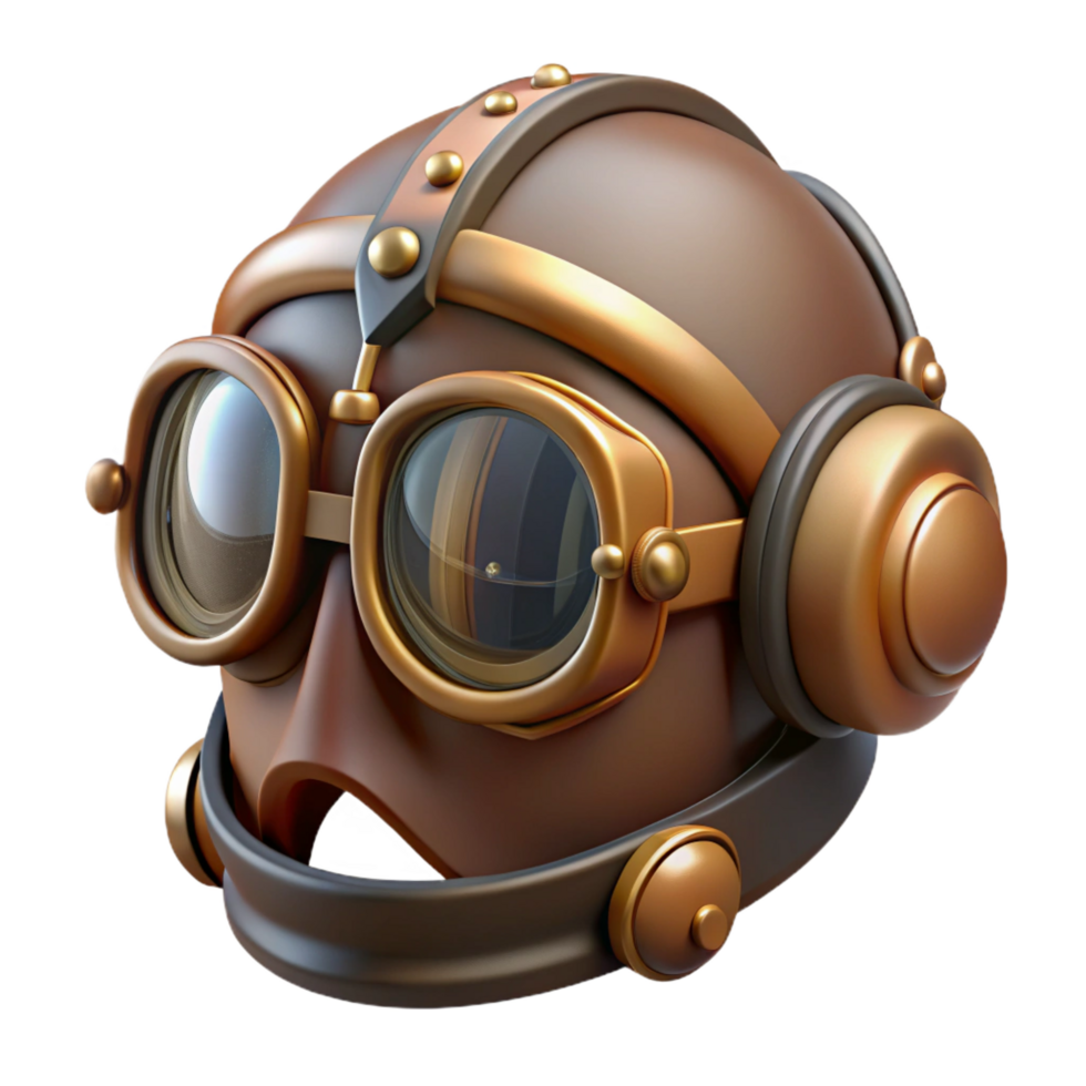 magnífico inesquecível steampunk aviador capacete com óculos e orelha protetores. não fundo com transparente fundo. png