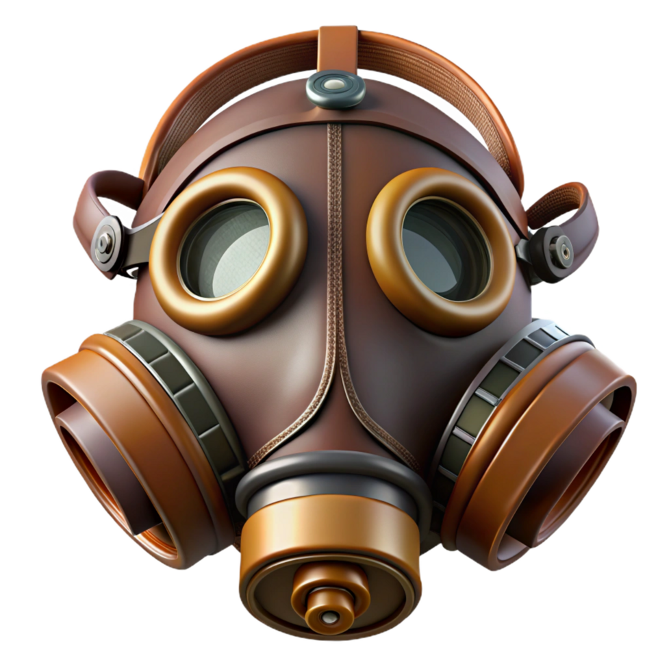 remarkable gothic Steampunk gas mask with filters and a leather strap. NO BACKGROUND with Transparent Background. gallery standard png