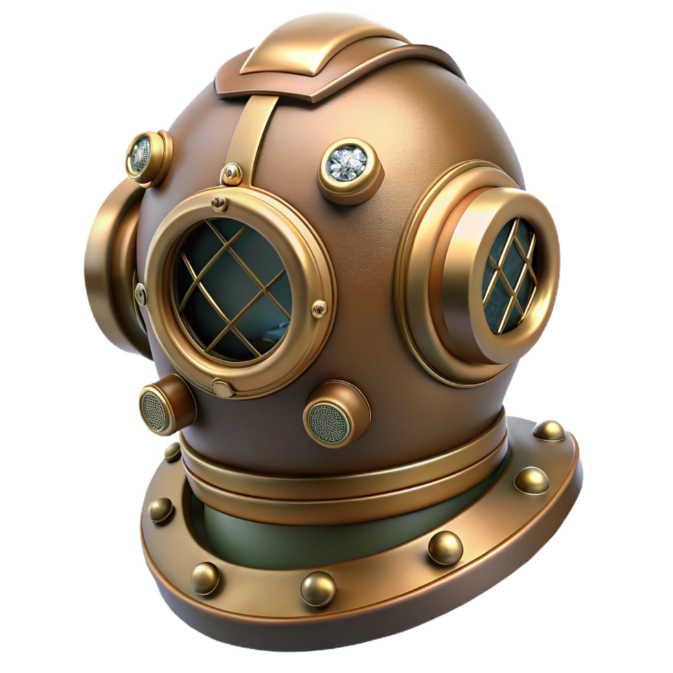 tirar o fôlego harmonioso rústico steampunk mergulho capacete com latão vigias e respiração tubos. não fundo com transparente fundo. fresco png