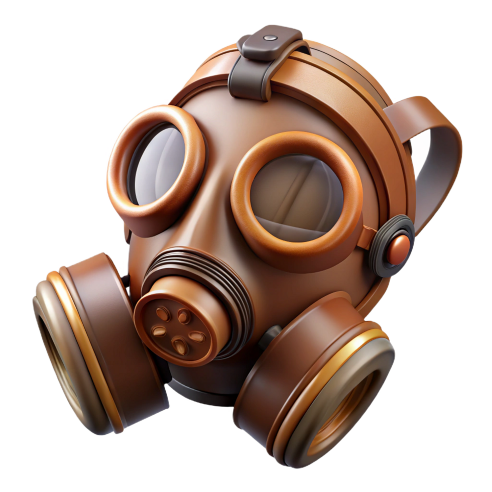 impressive mid-century Steampunk gas mask with filters and a leather strap. NO BACKGROUND with Transparent Background. exclusive png