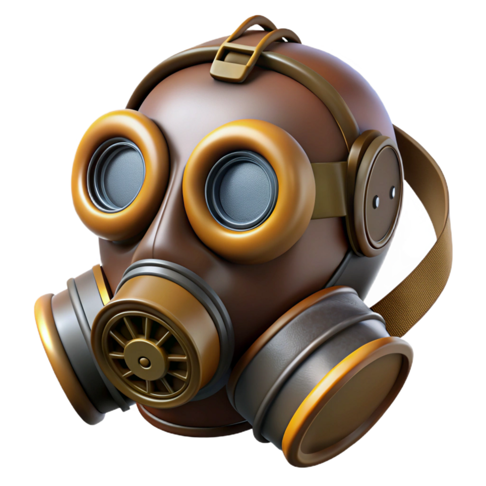 memorable avant-garde Steampunk gas mask with filters and a leather strap. NO BACKGROUND with Transparent Background. high quality png