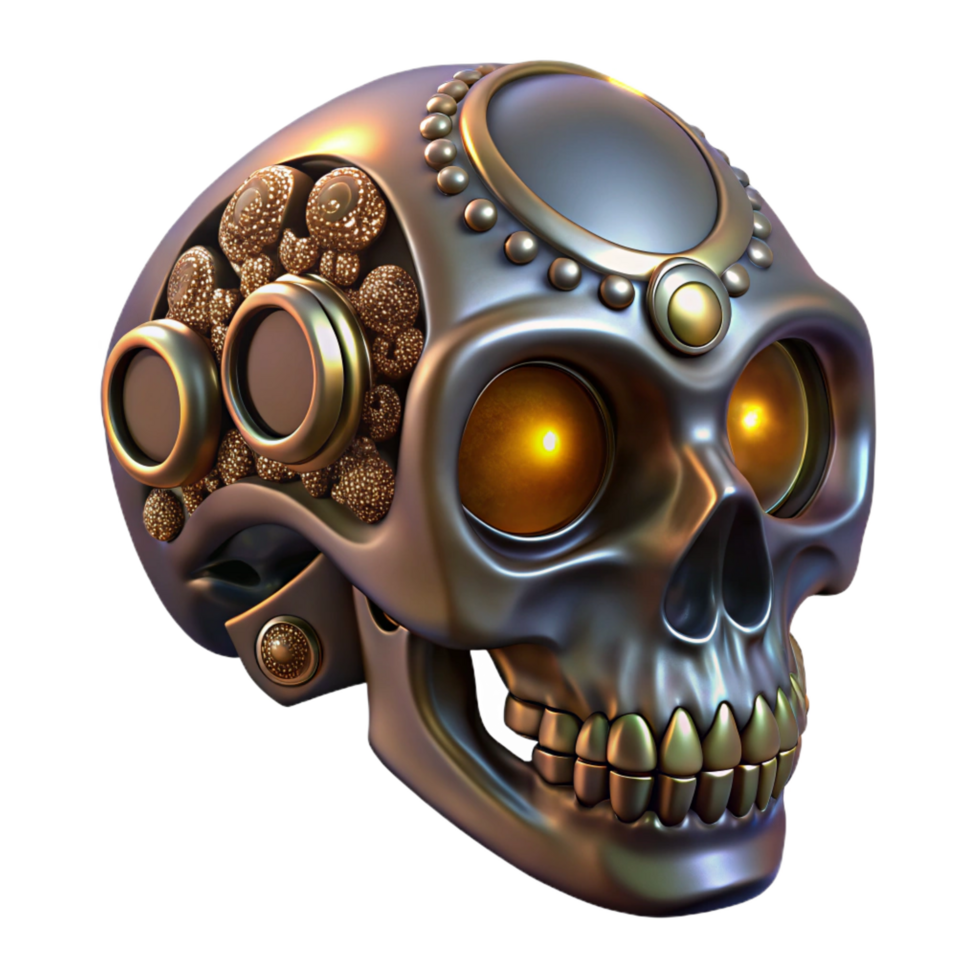 fascinating renaissance Steampunk skull ring with intricate engravings and glowing eyes. NO BACKGROUND with Transparent Background. 8K png