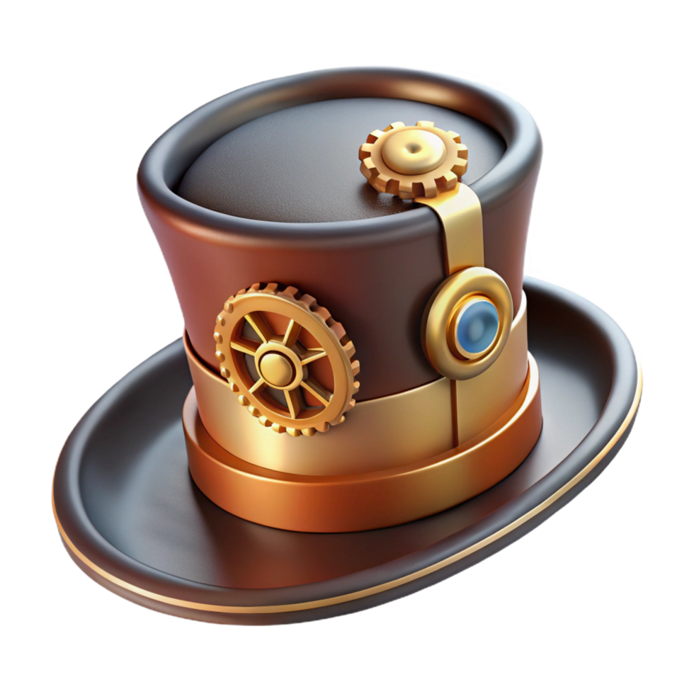 vibrant tranquil rustic Steampunk top hat fascinator with miniature gears and feathers. NO BACKGROUND with Transparent Background. artisan png