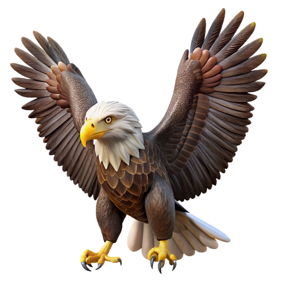 remarkable avant-garde A majestic bald eagle, wings spread, talons extended. NO BACKGROUND with Transparent Background. expertly shot png