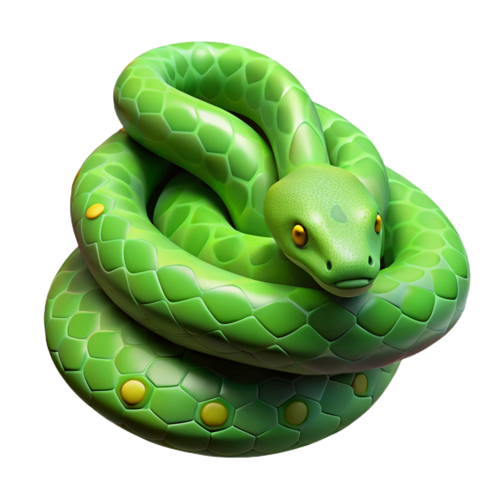 fascinating whimsical creative A slithering green tree python, coiled. NO BACKGROUND with Transparent Background. authentic png