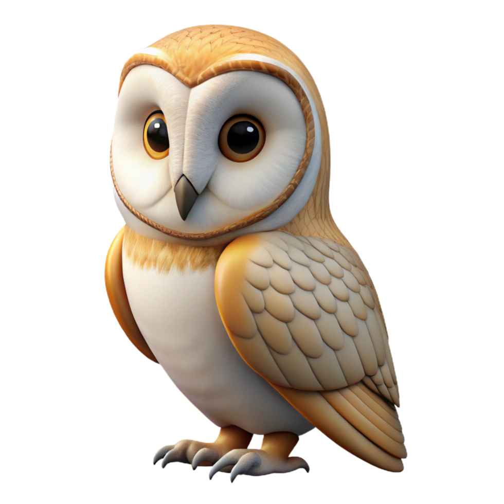 whimsical alluring A perched barn owl, staring intensely. NO BACKGROUND with Transparent Background. detailed png