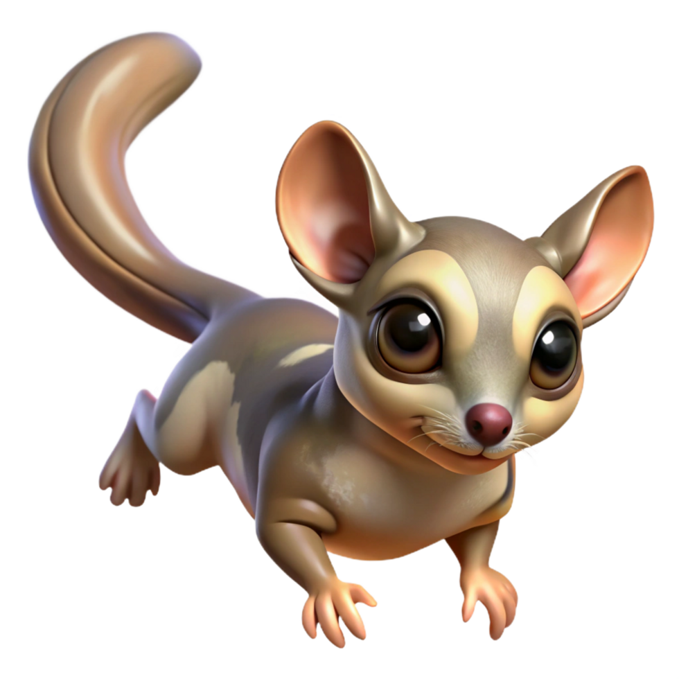 beautiful whimsical bohemian A sugar glider, gliding. NO BACKGROUND with Transparent Background. 4K png