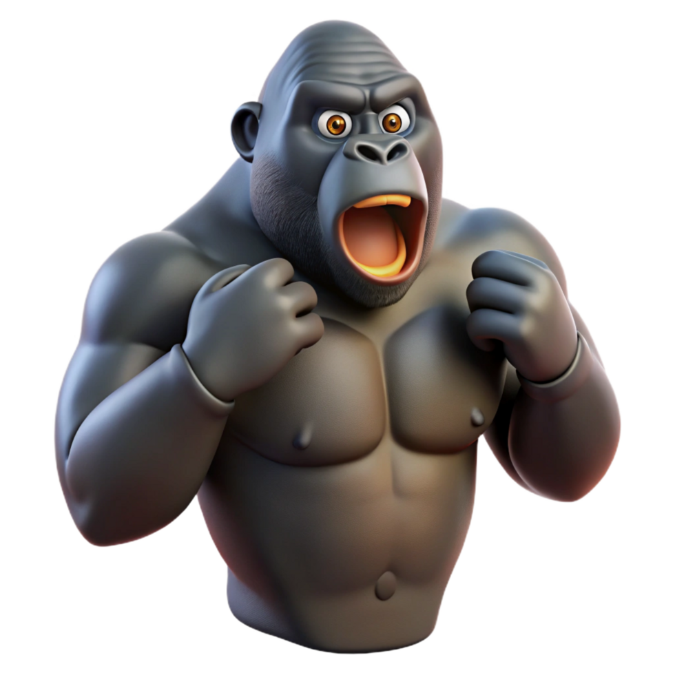 pristine melancholic rustic A gorilla, beating its chest. NO BACKGROUND with Transparent Background. high quality png