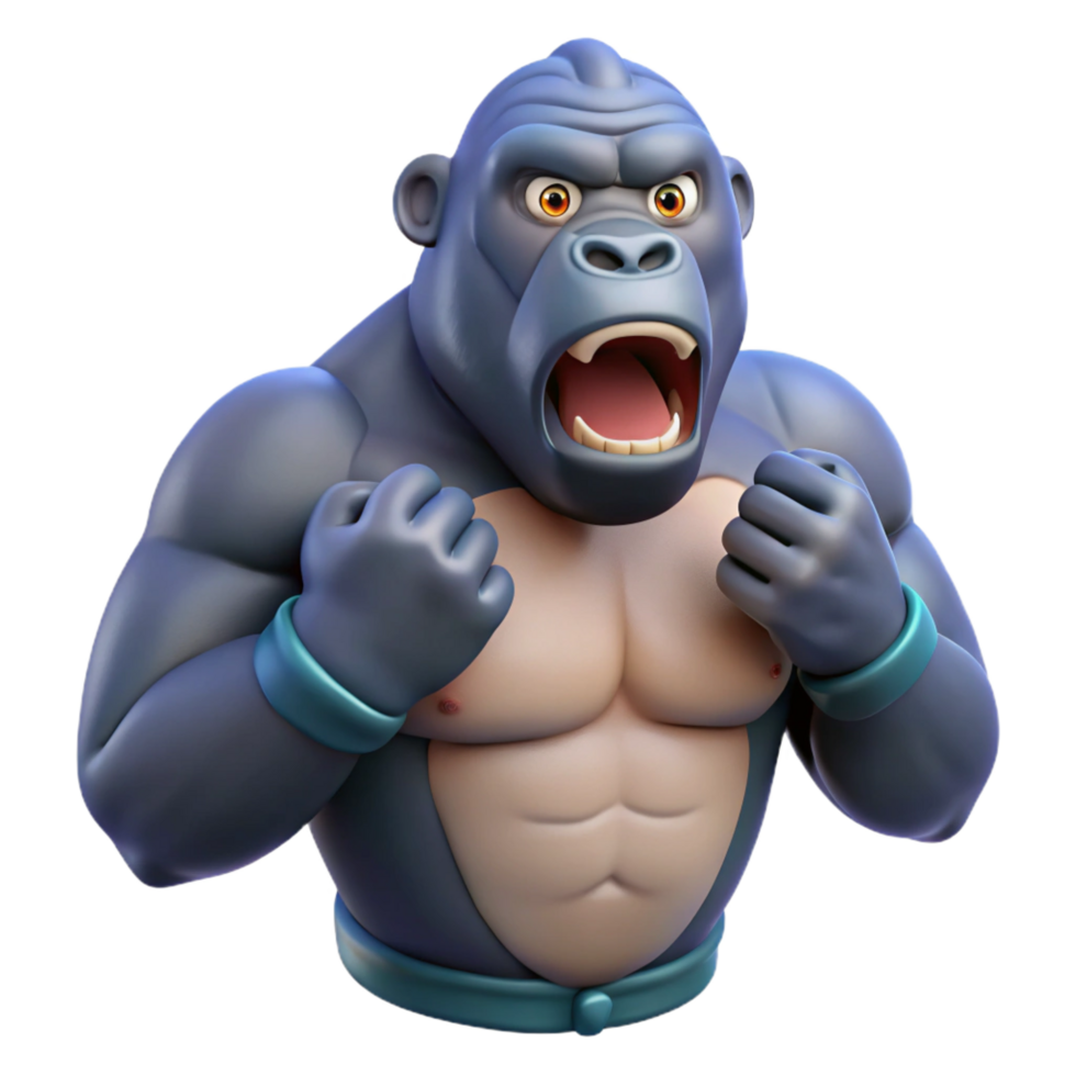 playful majestic A gorilla, beating its chest. NO BACKGROUND with Transparent Background. original png
