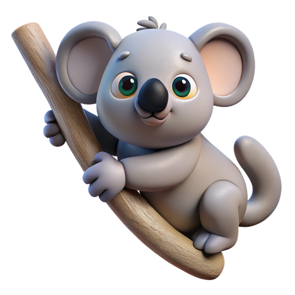 celebrated modern A koala, clinging to a tree branch. NO BACKGROUND with Transparent Background. refined png