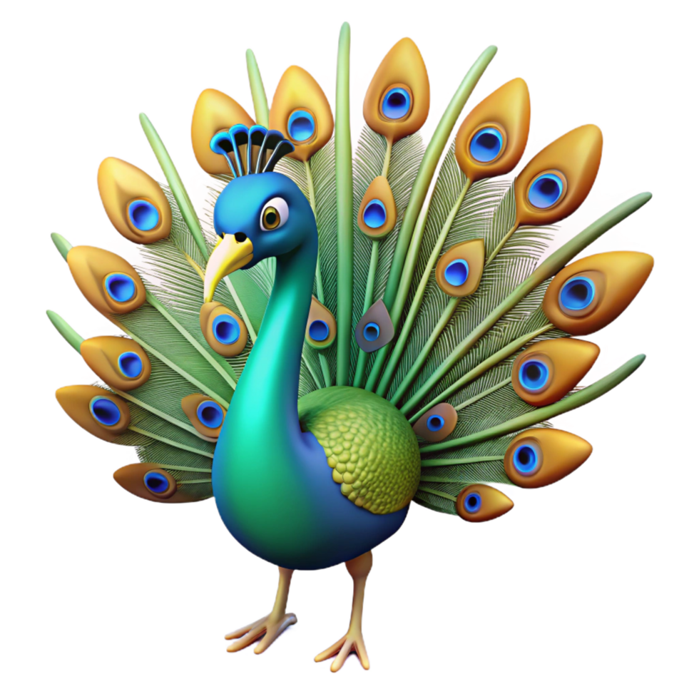 glorious unparalleled A peacock, displaying its tail feathers. NO BACKGROUND with Transparent Background. png
