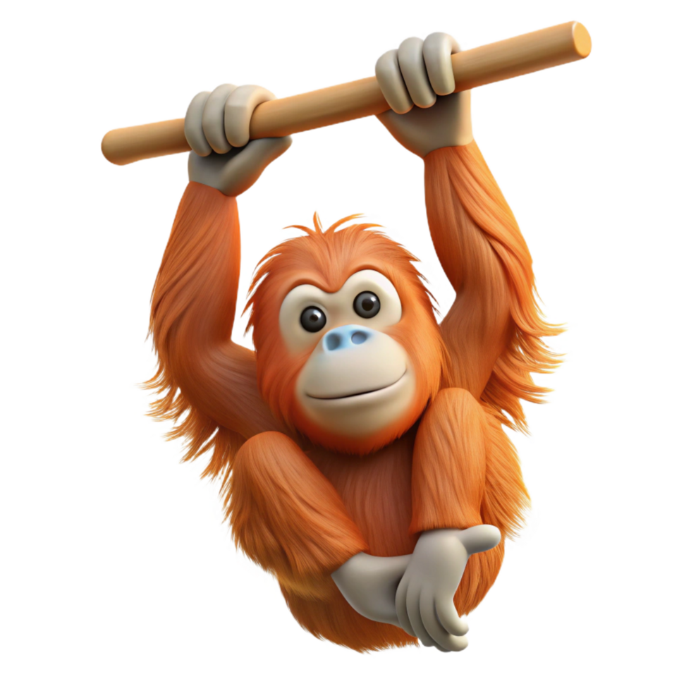 sumptuous standout An orangutan, hanging from a branch. NO BACKGROUND with Transparent Background. png