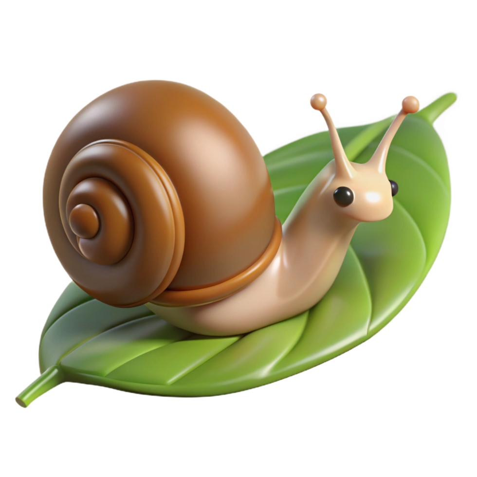 hypnotic iconic A snail, crawling on a leaf. NO BACKGROUND with Transparent Background. png