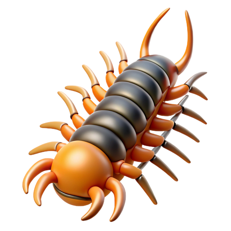hypnotic reflective futuristic A centipede, many legs visible. NO BACKGROUND with Transparent Background. top-tier png