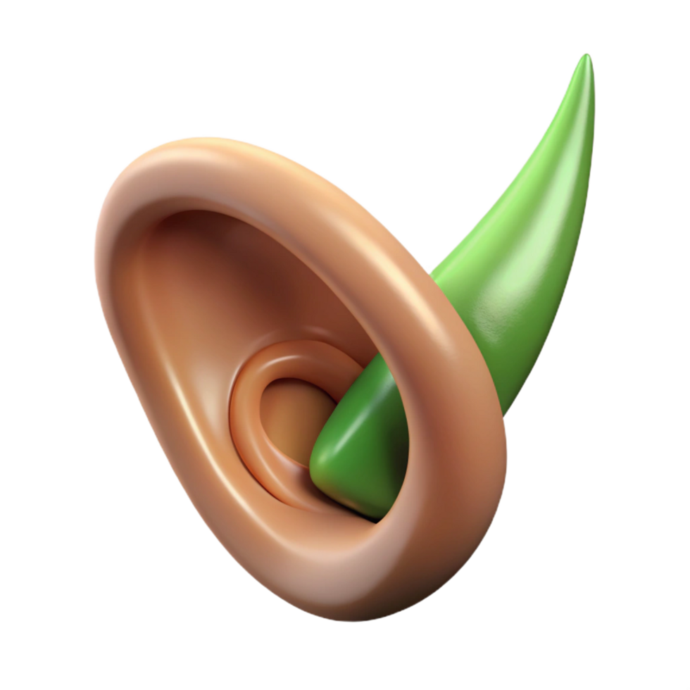 serene romantic artistic A single, pointed elf ear. NO BACKGROUND with Transparent Background. studio quality png