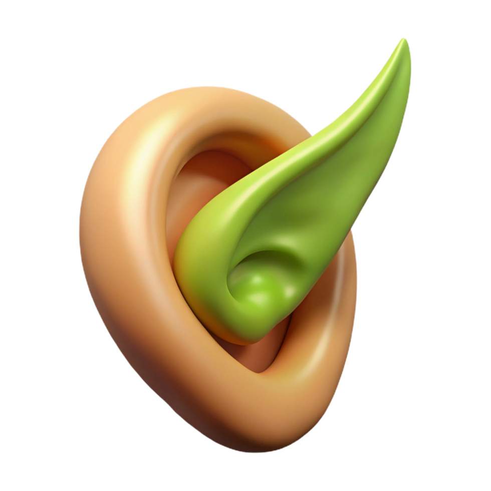 standout renaissance A single, pointed elf ear. NO BACKGROUND with Transparent Background. artisan png