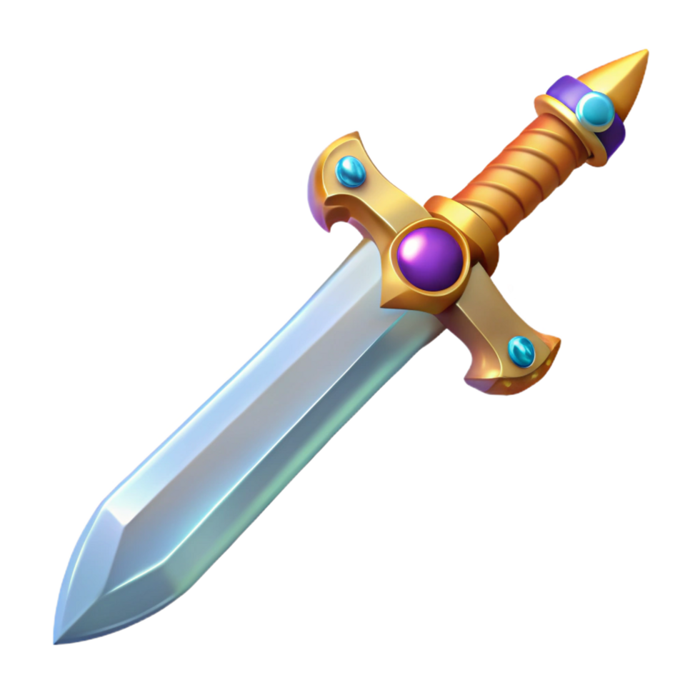 energetic immaculate A gleaming knight's sword, hilt encrusted with jewels. NO BACKGROUND with Transparent Background. precision png