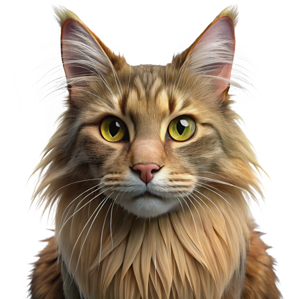 captivating joyful geometric A Maine cat, long fur, tufted ears. NO BACKGROUND with Transparent Background. exclusive png