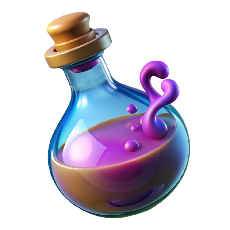 distinctive impressionist A magical potion bottle, filled with swirling, colorful liquid. NO BACKGROUND with Transparent Background. ultra HD png