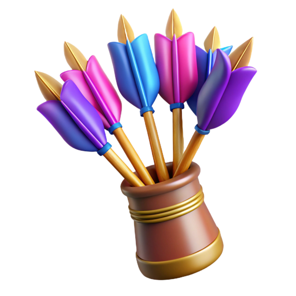 majestic exceptional A quiver full of arrows, fletched with vibrant feathers. NO BACKGROUND with Transparent Background. png