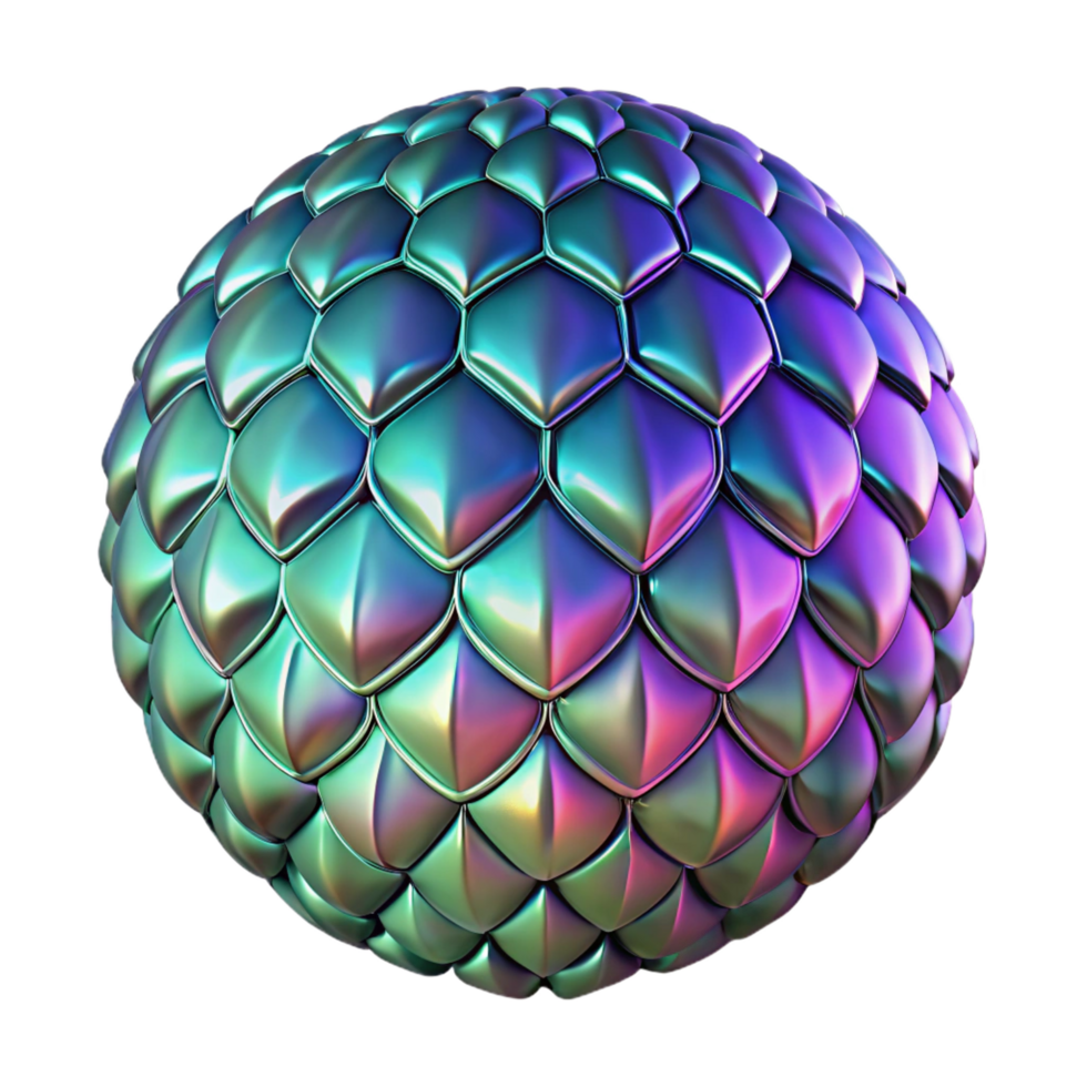 breathtaking dynamic baroque A single, polished dragon scale, iridescent and shimmering. NO BACKGROUND with Transparent Background. handcrafted png