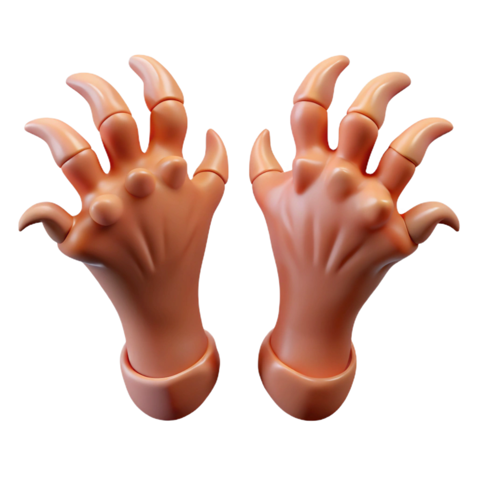 picturesque energetic retro A pair of clawed monster hands, reaching forward. NO BACKGROUND with Transparent Background. masterfully captured png