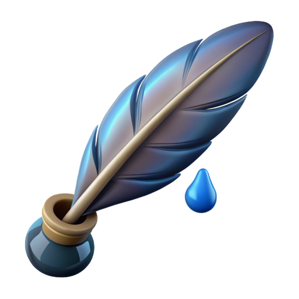exemplary retro A stylized, feathered quill pen, dripping with ink. NO BACKGROUND with Transparent Background. luxury png