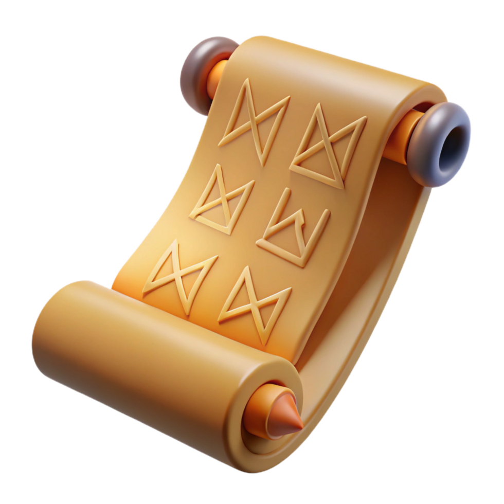 exquisite dynamic futuristic An open scroll, displaying a cryptic message written in runes. NO BACKGROUND with Transparent Background. authentic png