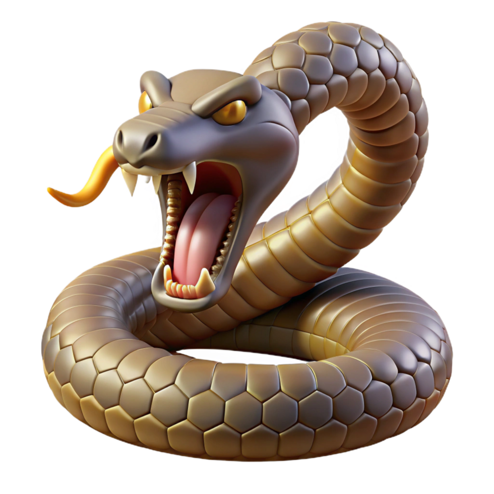 quintessential industrial A coiled viper, fangs bared, ready to strike. NO BACKGROUND with Transparent Background. expertly shot png