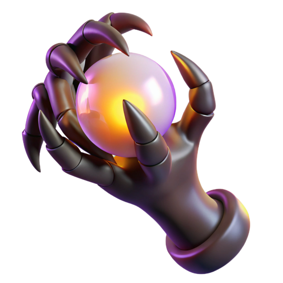 calm serene A stylized, demonic claw, clutching a glowing orb. NO BACKGROUND with Transparent Background. studio quality png